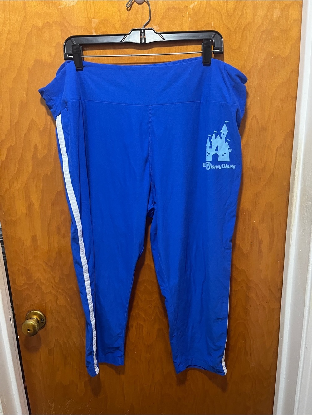 Disney Blue Leggings with White Side Stripe and Castle Logo